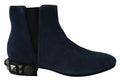 Bottes en daim bleu Dolce & Gabbana avec détails ornementaux et clous, élégantes chaussures à la mode pour femme