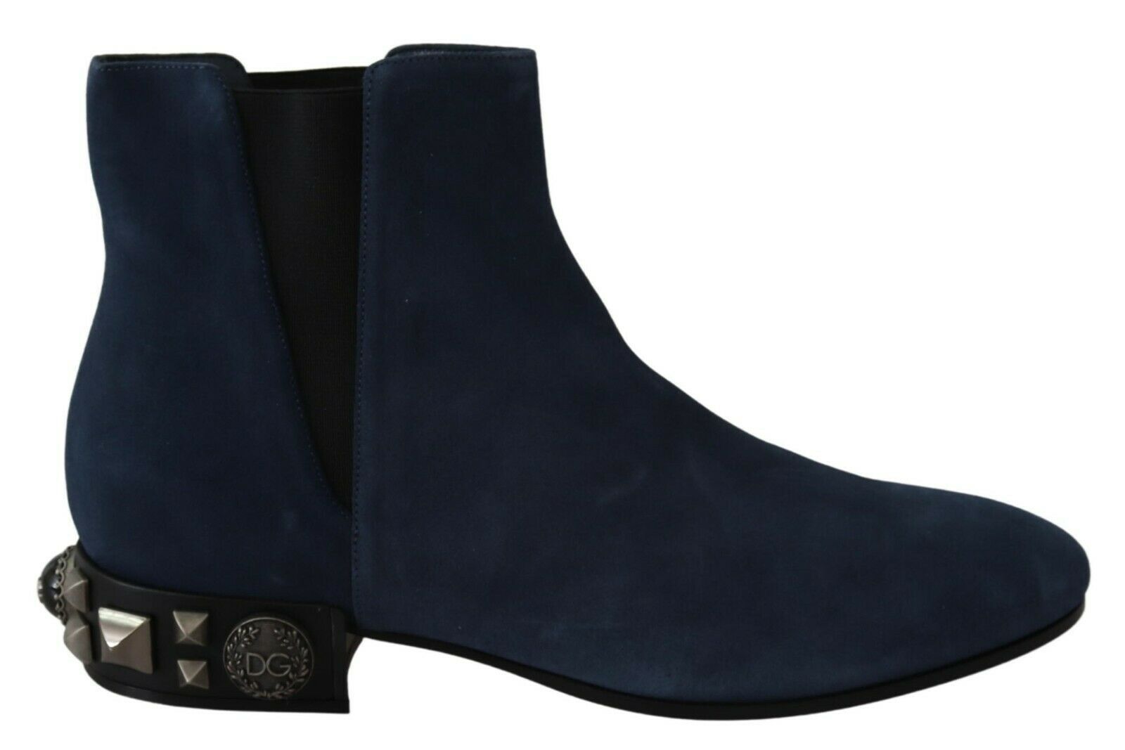 Bottes en daim bleu Dolce & Gabbana avec détails ornementaux et clous, élégantes chaussures à la mode pour femme