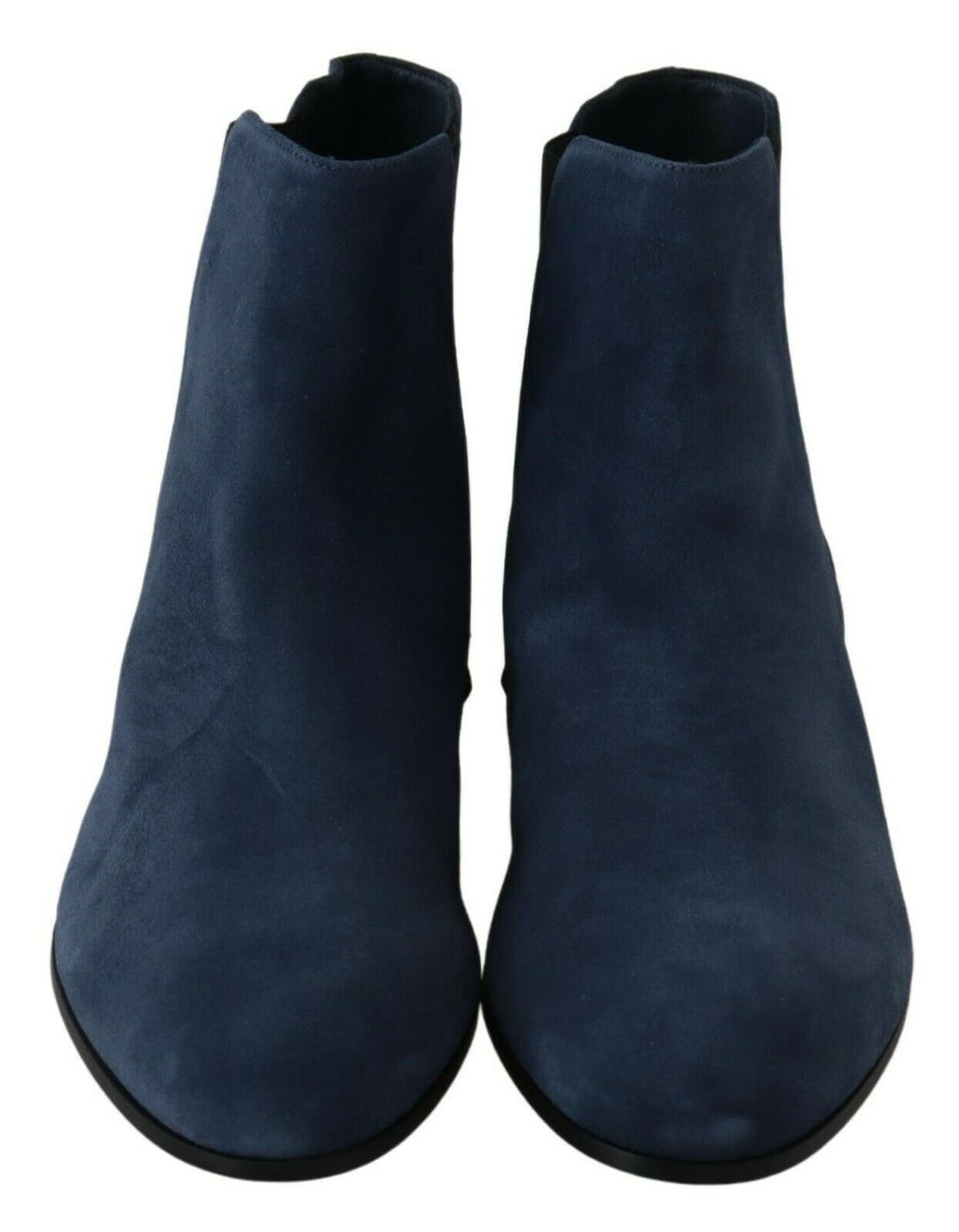 Bottes en daim bleu Dolce & Gabbana avec embellissements et clous, style élégant et sophistiqué.