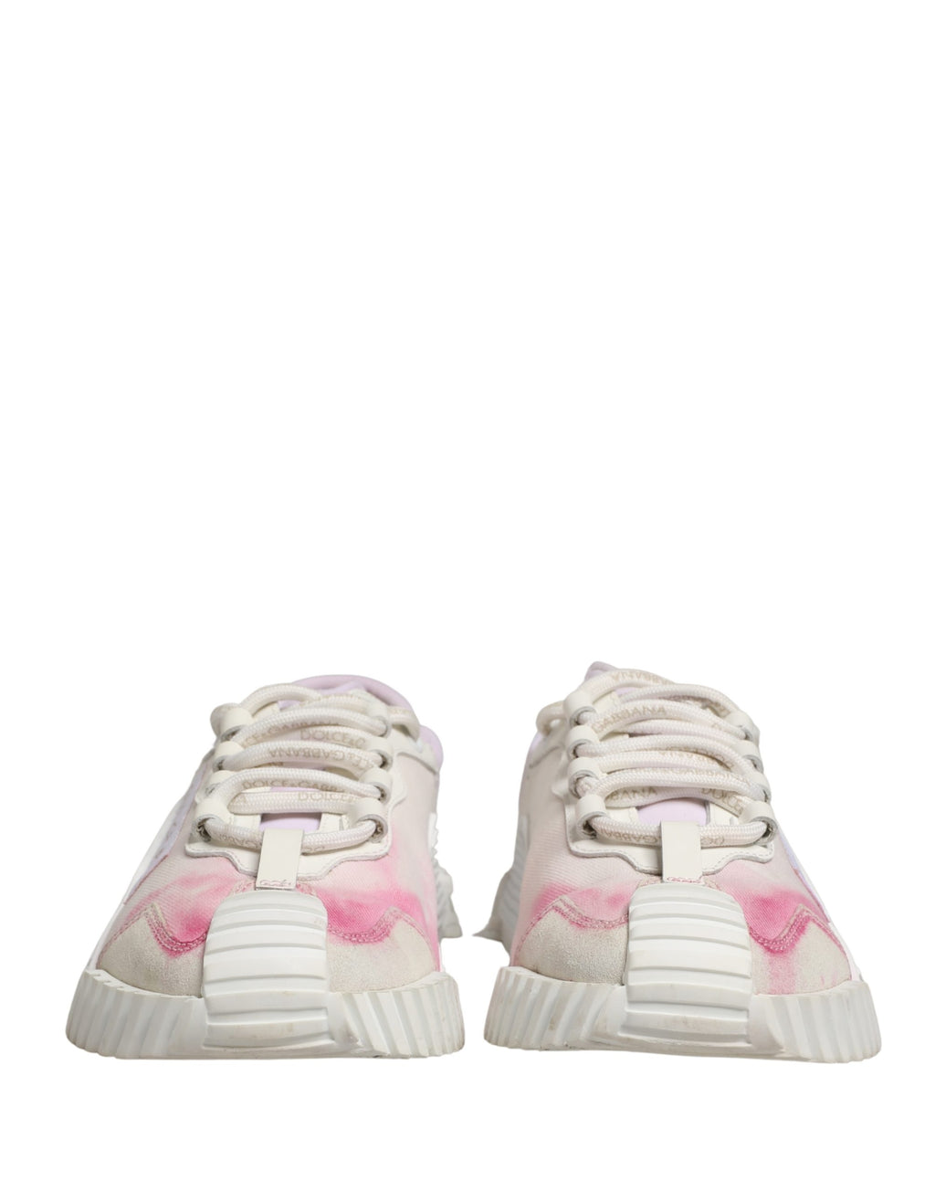 Chaussures basses blanches Dolce & Gabbana NS1 en dentelle avec lacets, vue de face.