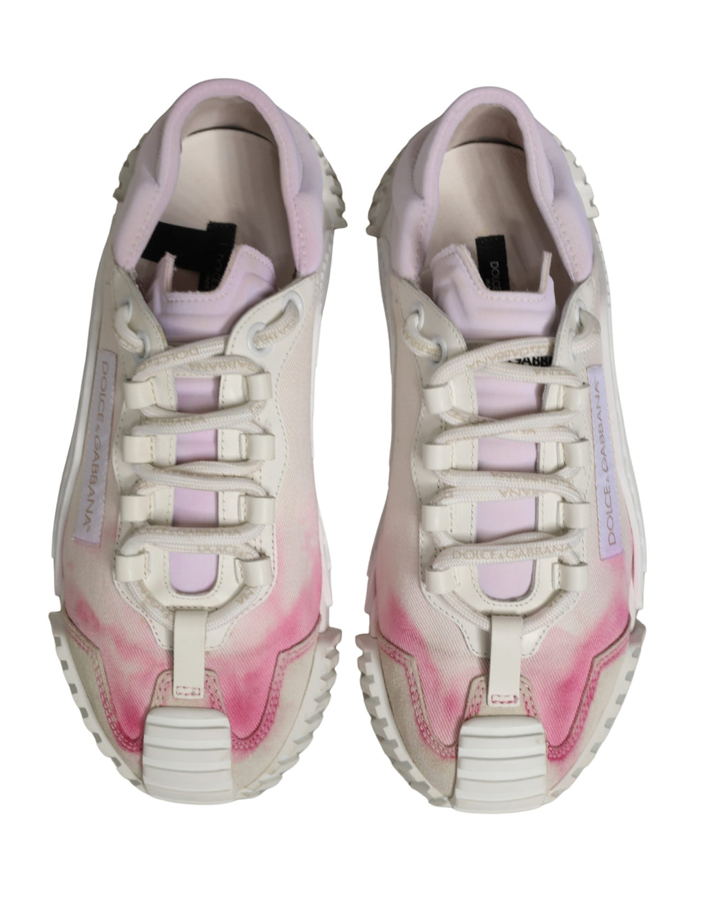 Chaussures sneakers basses blanches Dolce & Gabbana NS1 en dentelle avec laçage, vue de face.