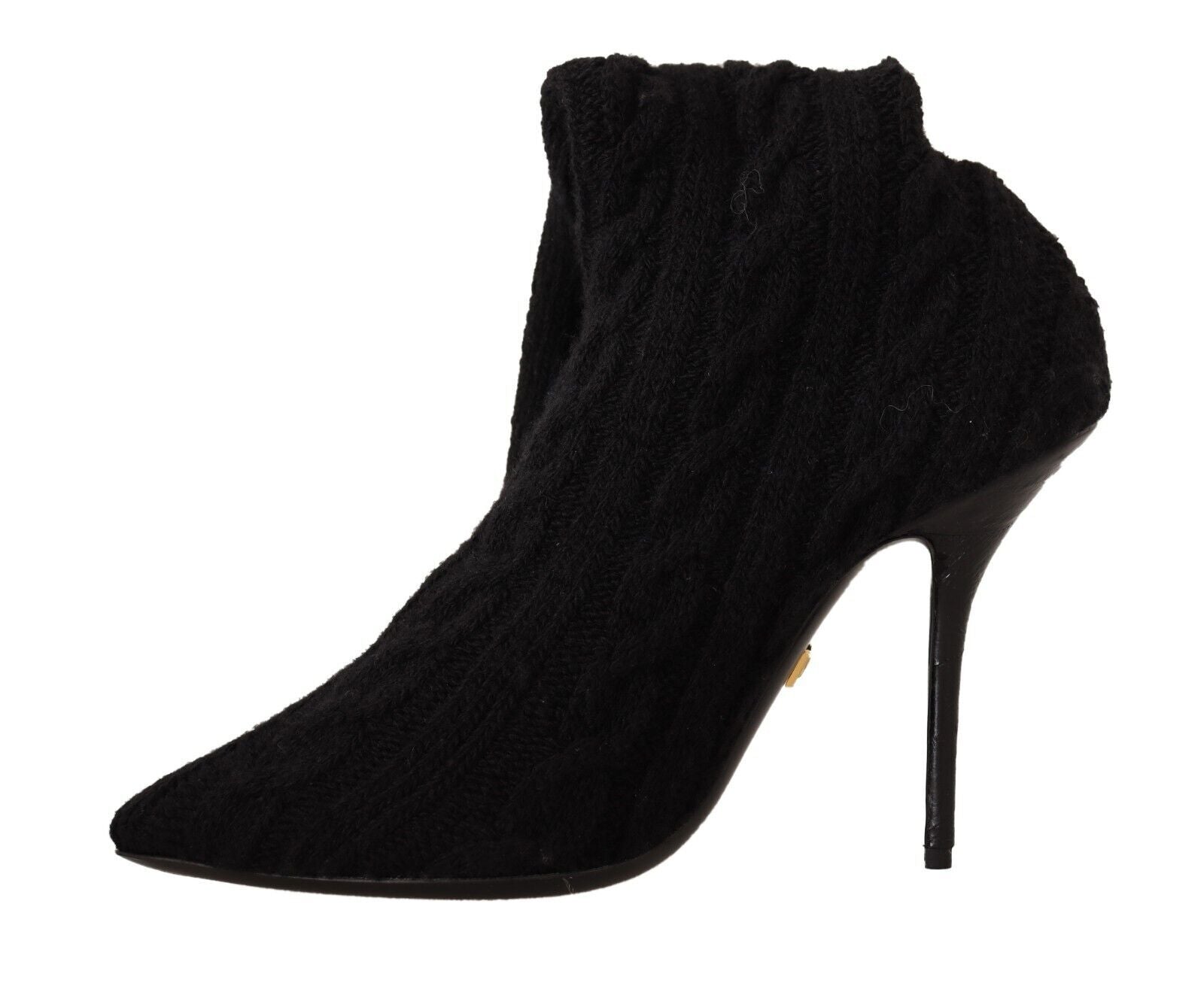 Chaussettes noires extensibles Dolce & Gabbana, porté avec bottines hautes, vue de l'avant.
