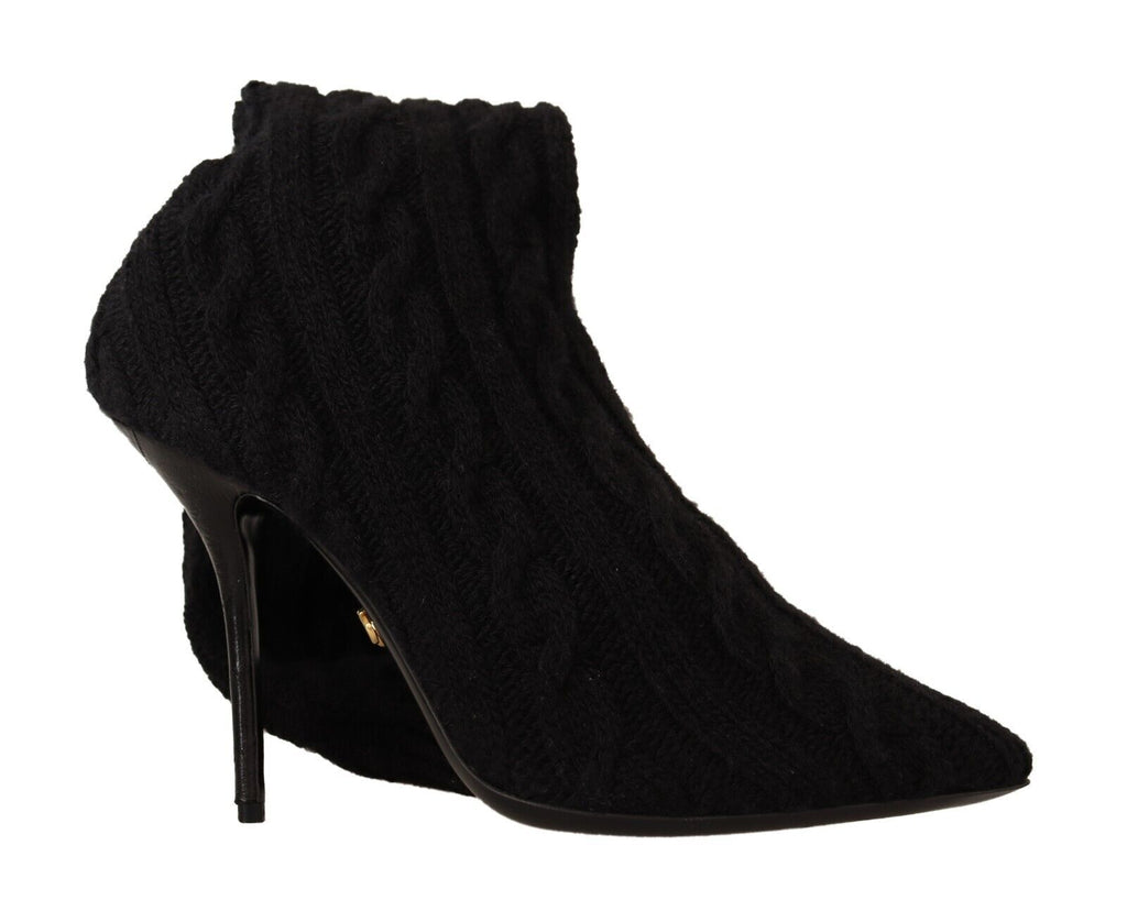 Chaussettes noires extensibles Dolce & Gabbana avec bottines hautes à la cheville, vues de face, en tissu stretch élégant.
