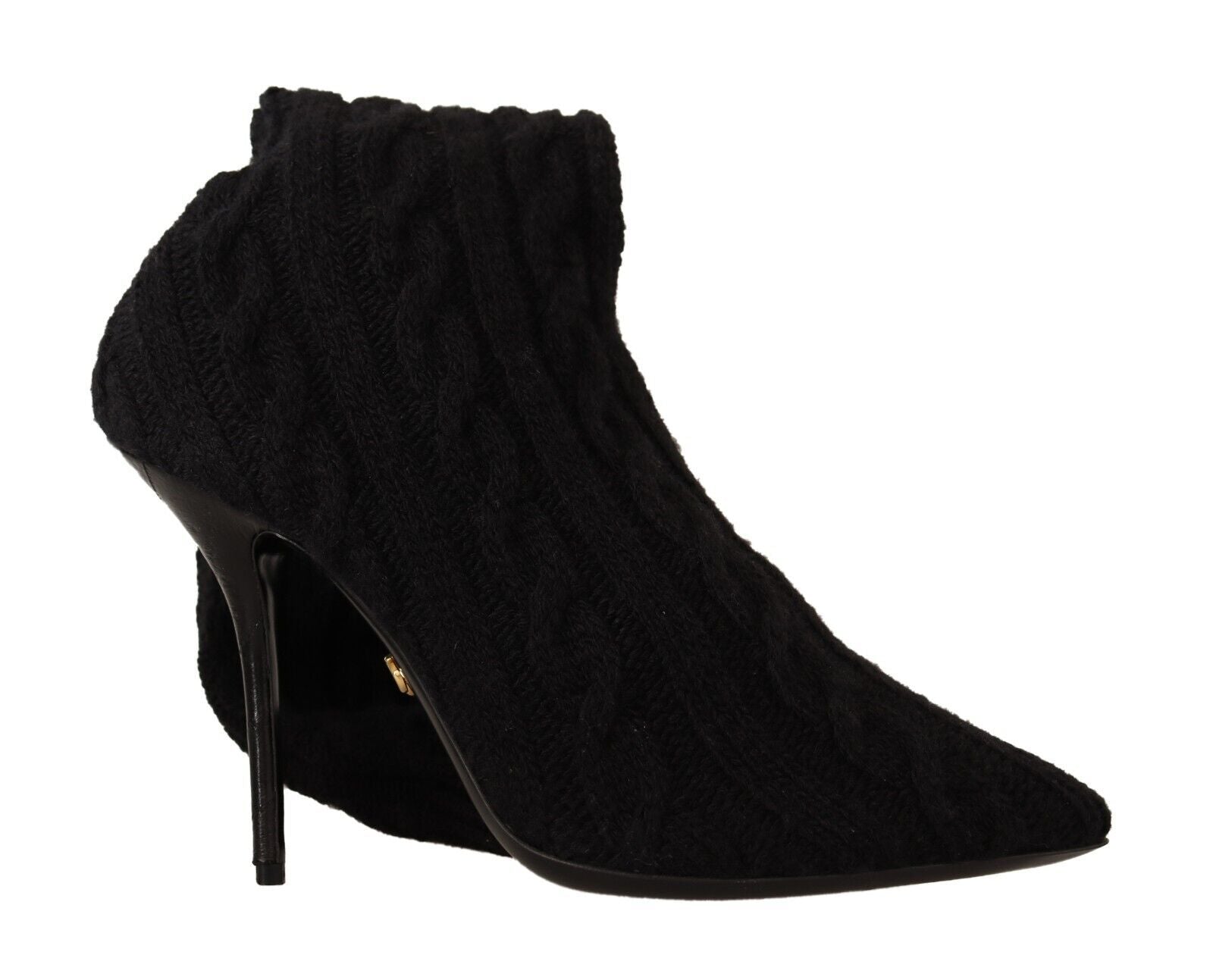 Chaussettes noires extensibles Dolce & Gabbana avec bottines hautes à la cheville, vues de face, en tissu stretch élégant.