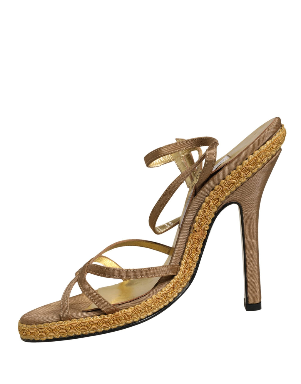 Sandales Dolce & Gabbana à talons en cuir marron avec bride à la cheville tressée, chaussures élégantes pour femme.