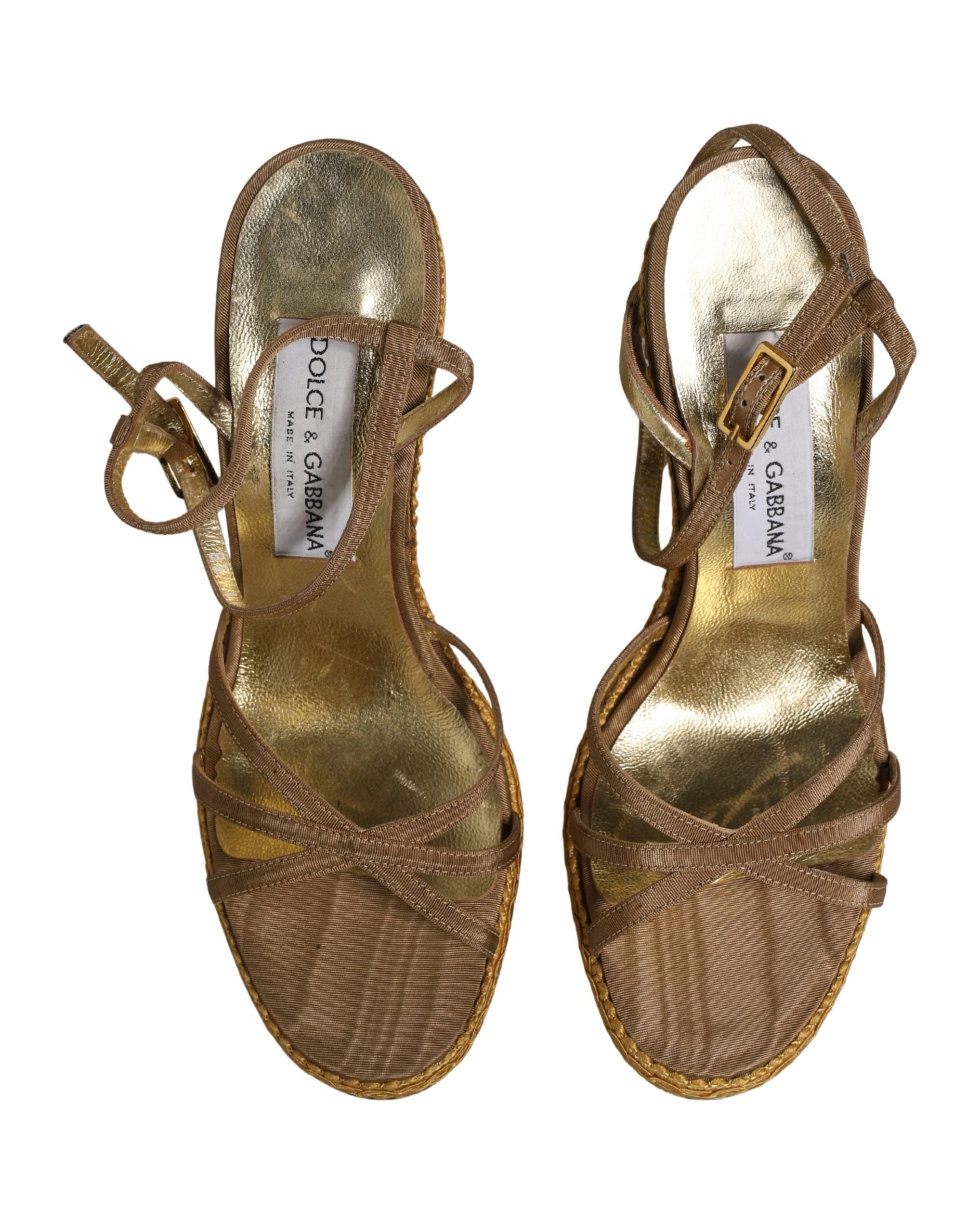 Sandales Dolce & Gabbana à talons en cuir marron avec bride à la cheville tressée, élégantes chaussures à talons pour femmes.