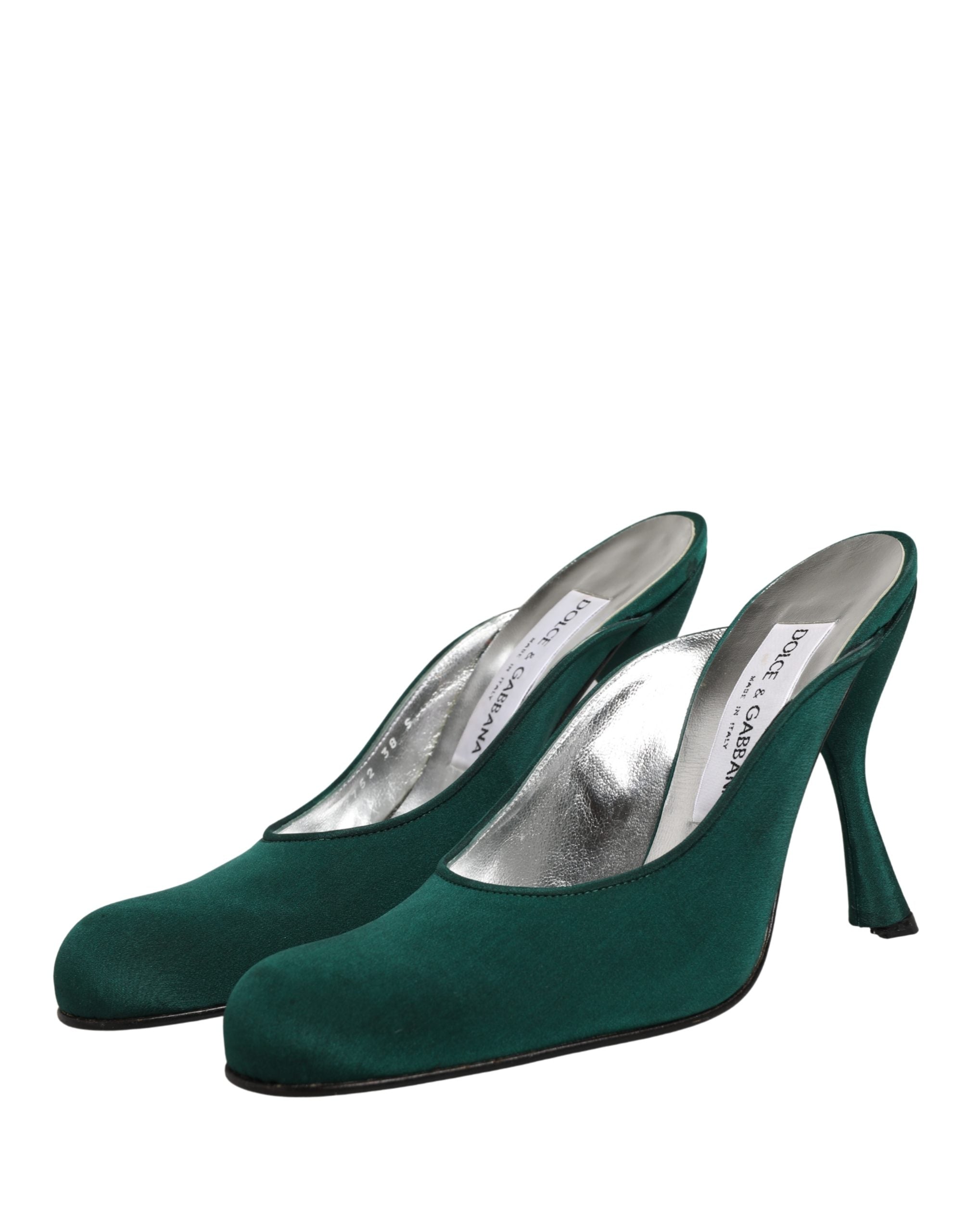 Chaussures à talons hauts en daim vert de Dolce & Gabbana, escarpins élégants en cuir pour femmes.