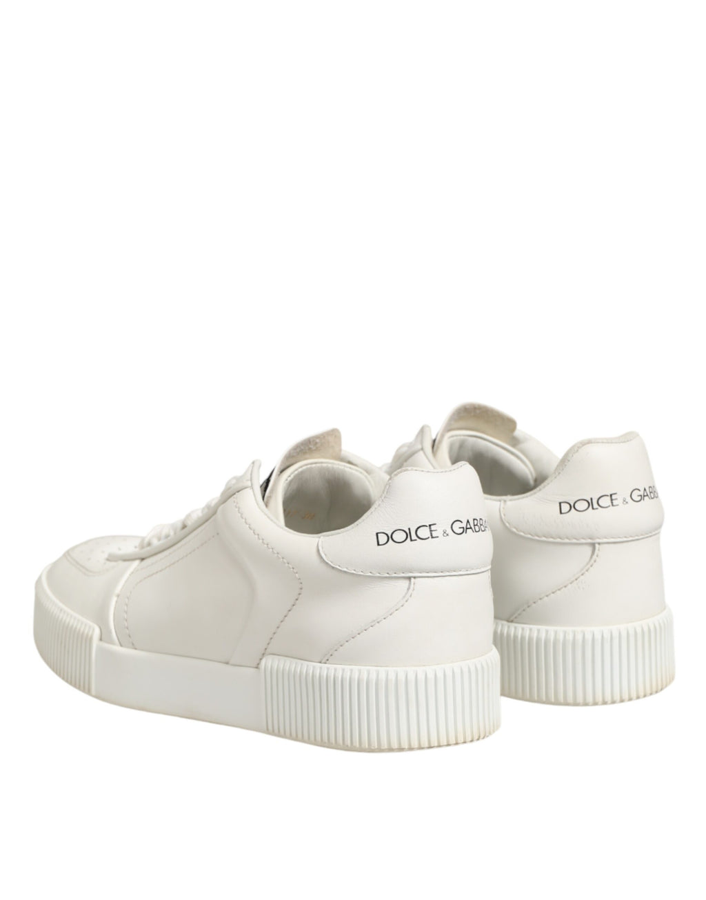 Chaussures sneakers basses en cuir blanc Dolce & Gabbana Miami, vue de face avec détails du design.