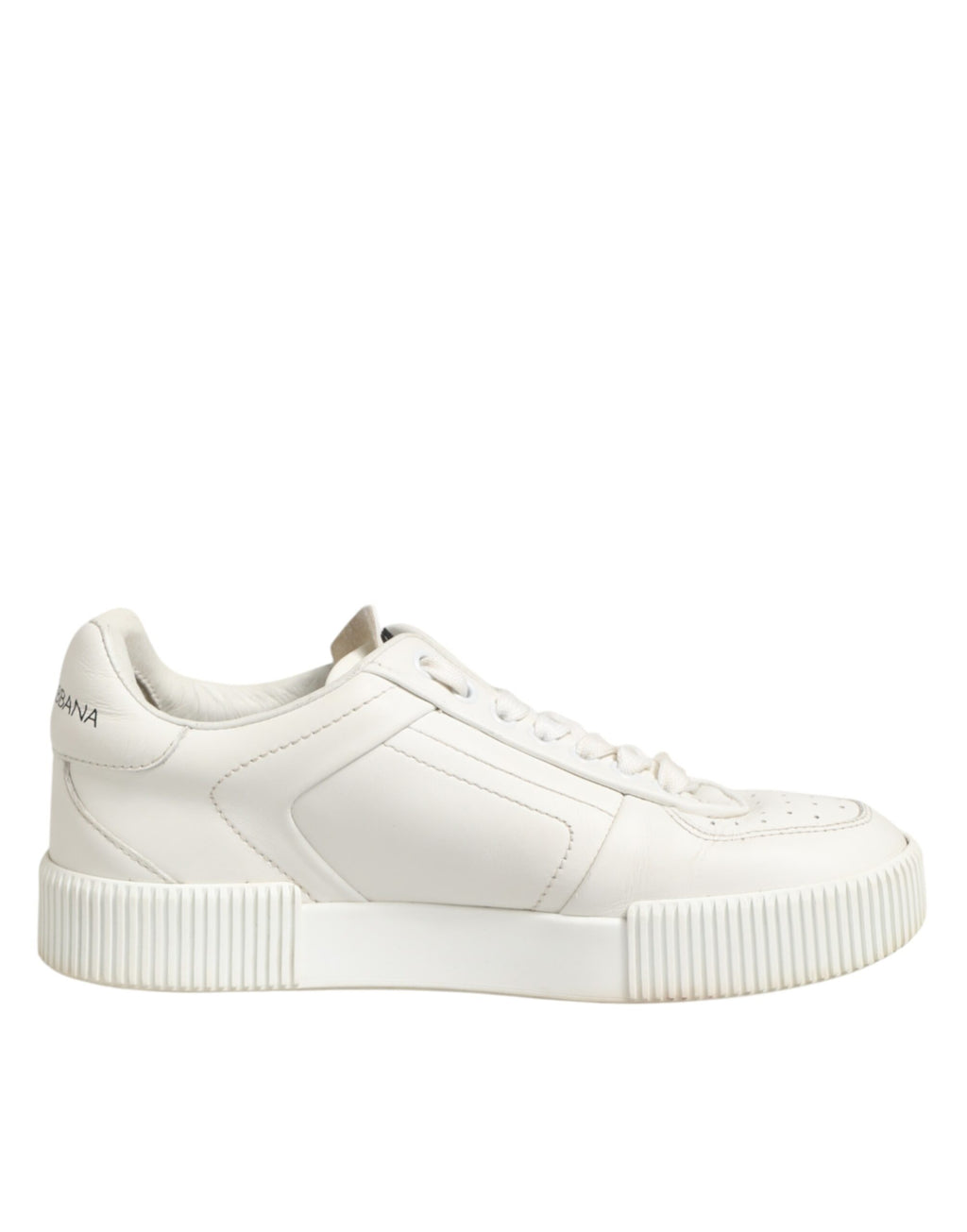 Chaussures sneakers basses en cuir blanc Dolce & Gabbana Miami, vue de face avec détails du design.