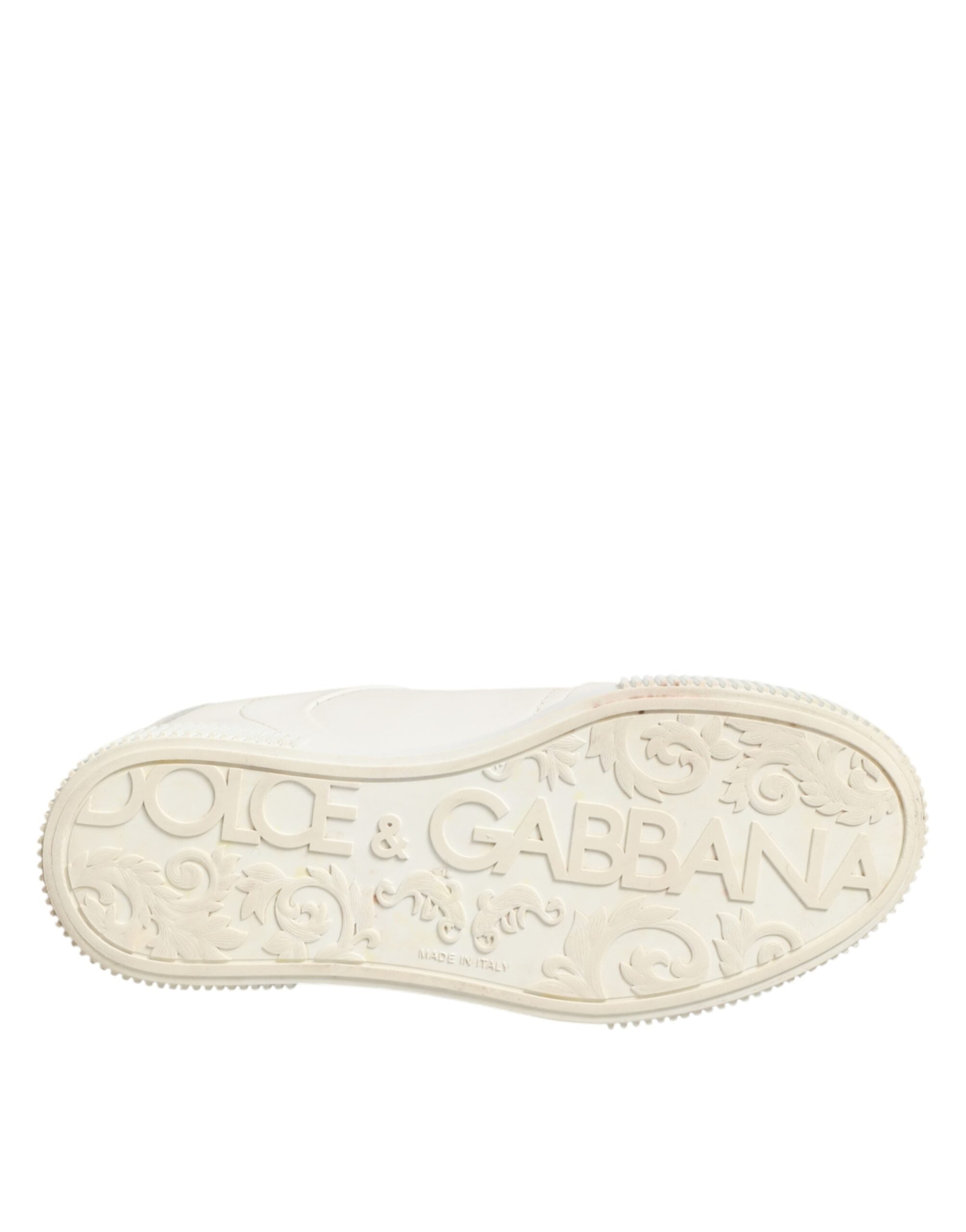 Sneakers basses blanches en cuir Dolce & Gabbana Miami, chaussures de sport élégantes avec semelle blanche et design épuré.
