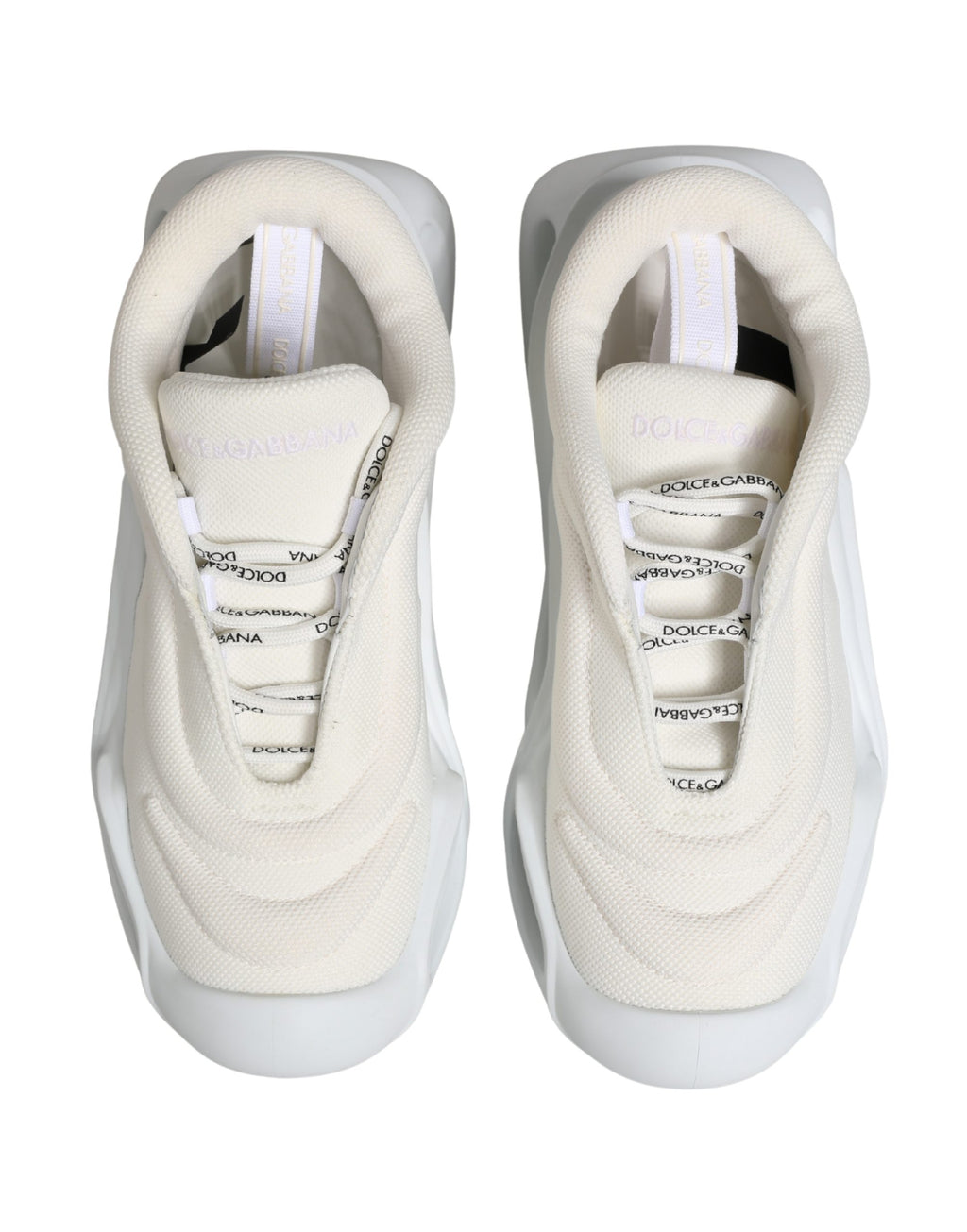 Chaussures sneakers basses blanches Dolce & Gabbana Wave Slip On LowTop, vues de face avec design élégant et moderne.