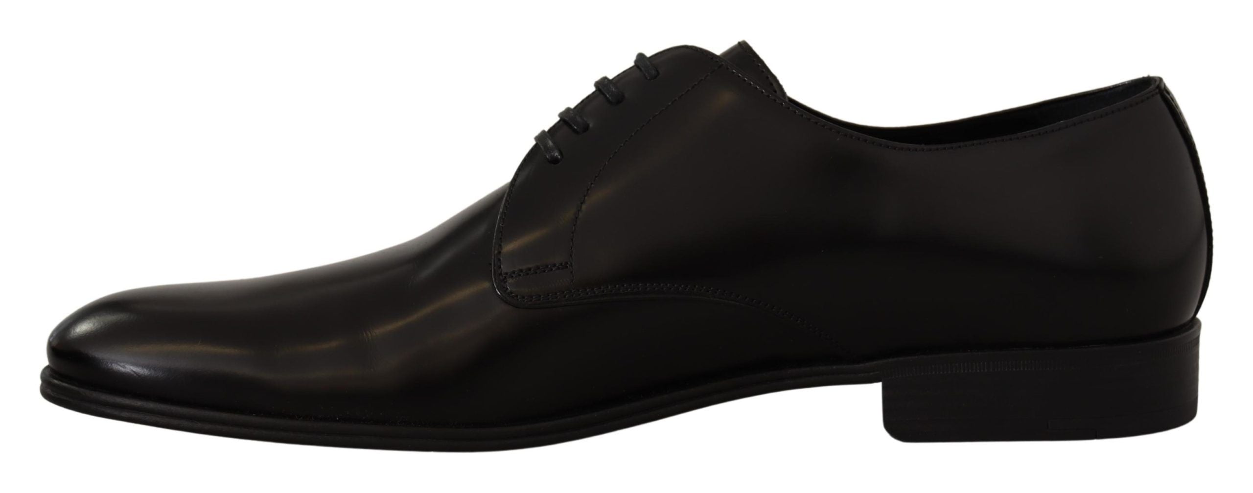 Chaussures derby en cuir noir de luxe de Dolce & Gabbana, lacets, chaussures formelles élégantes pour homme.