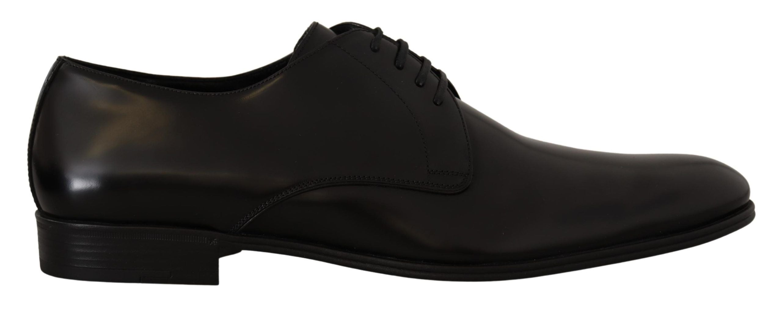 Chaussures Derby noires en cuir avec lacets de marque Dolce & Gabbana, chaussures formelles élégantes pour homme.