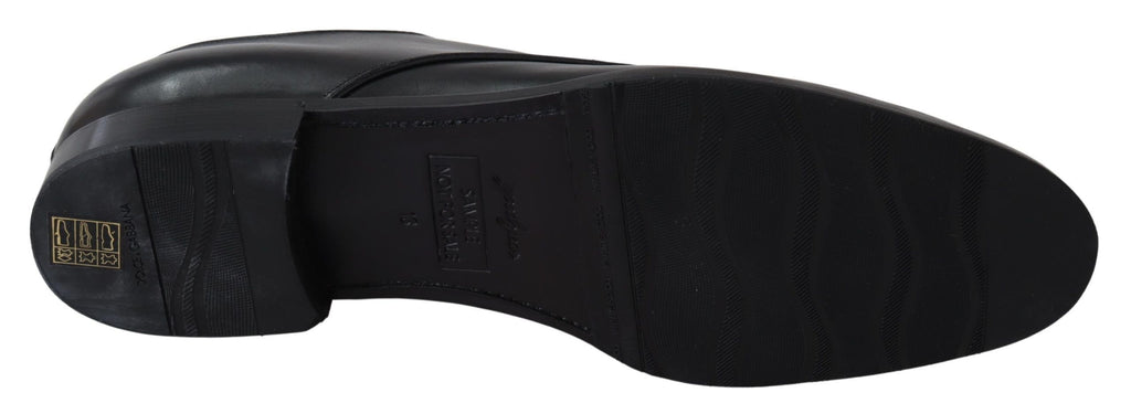 Chaussures en cuir noir Dolce & Gabbana SARTORIA faites à la main, élégantes et sophistiquées, vue de face.