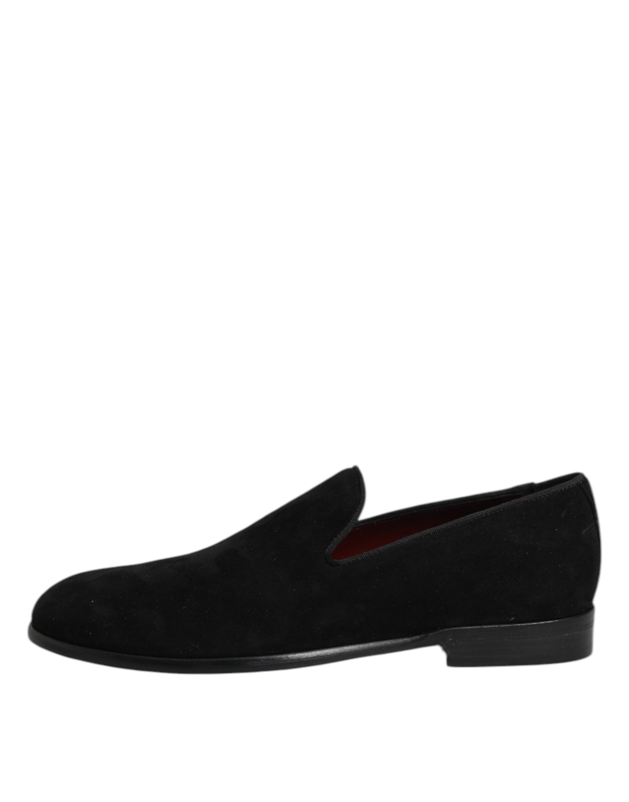 Chaussures formelles Dolce & Gabbana en daim noir, mocassins slip-on élégants pour homme.