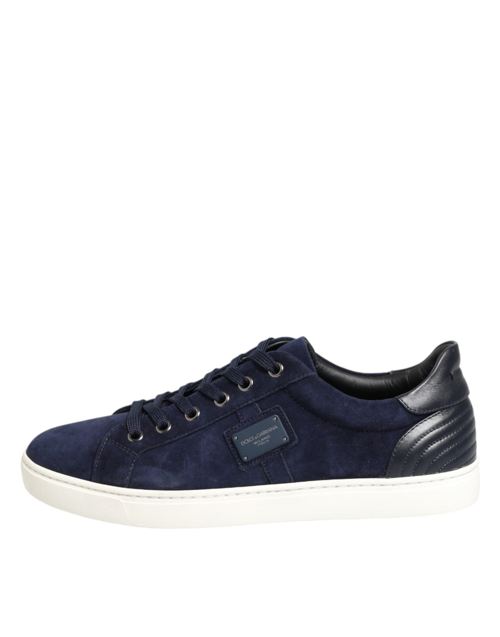 Chaussures basses en cuir et daim bleu de Dolce & Gabbana, sneakers élégants et confortables pour hommes.