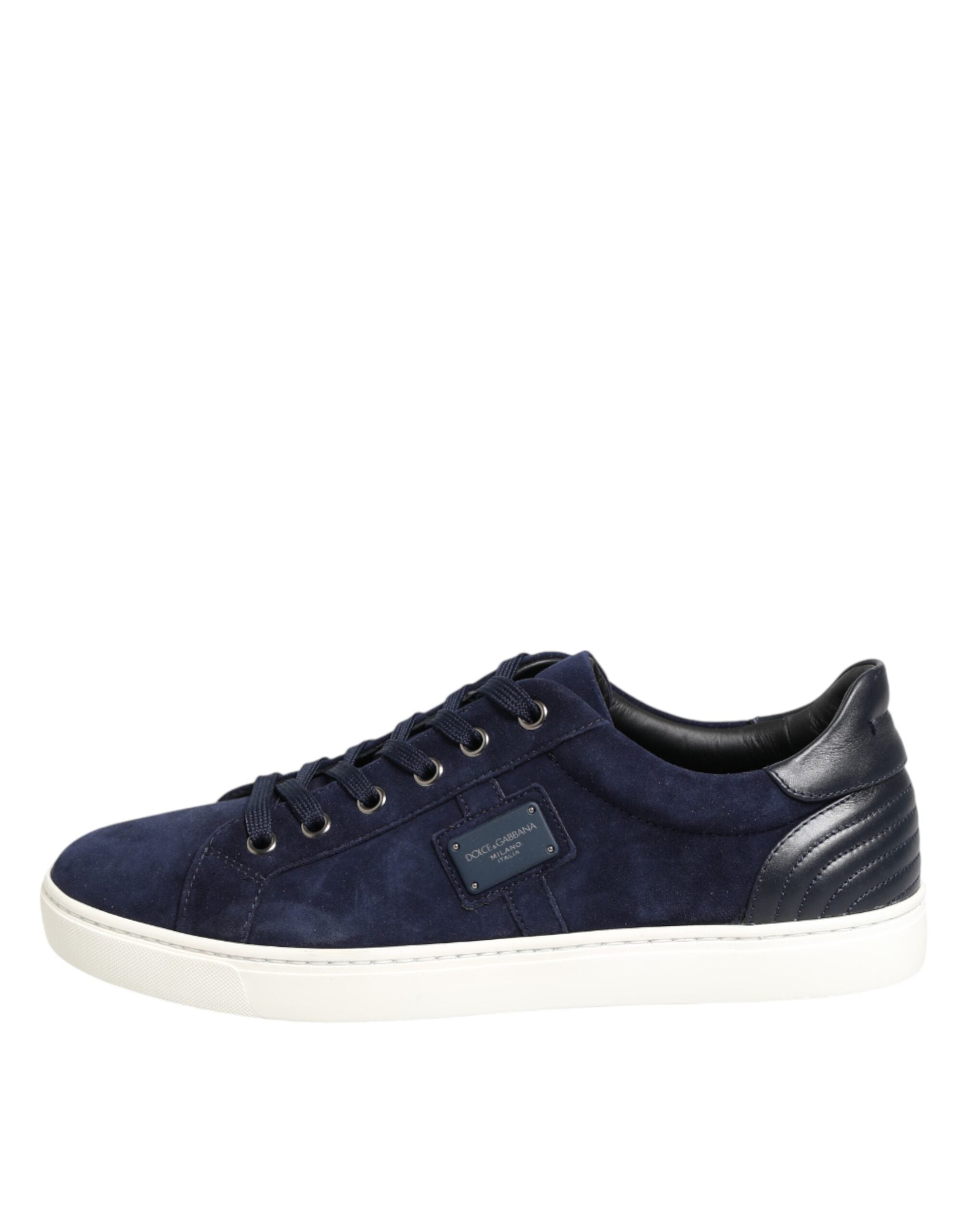 Chaussures basses en cuir et daim bleu de Dolce & Gabbana, sneakers élégants et confortables pour hommes.