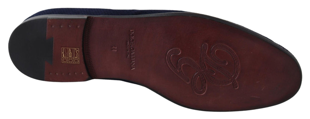 Chaussures mocassins en daim bleu Dolce & Gabbana pour hommes, avec détails en caïman, élégantes et confortables.