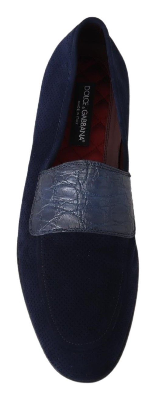 Chaussures mocassins en daim bleu Dolce & Gabbana pour homme, élégantes slippers en cuir de caïman.
