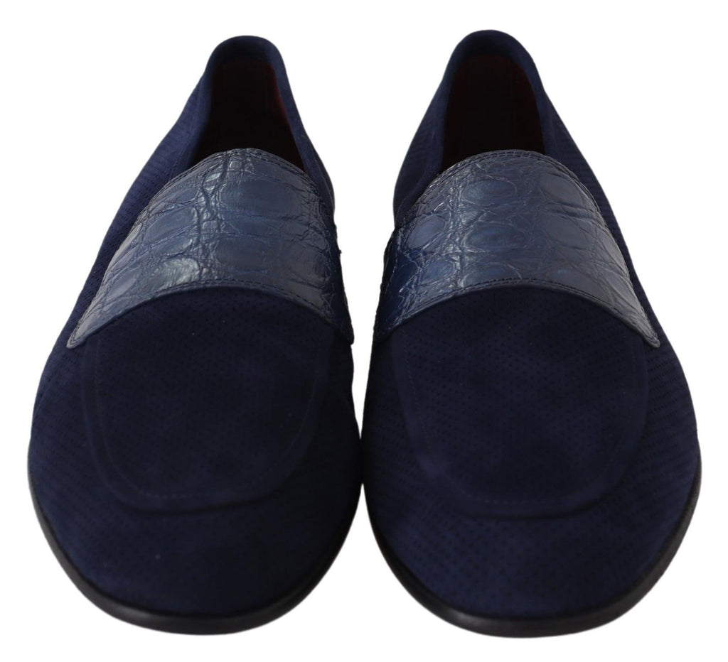Mocassins en daim bleu Dolce & Gabbana pour hommes, chaussures élégantes en cuir de caïman avec semelle en caoutchouc.