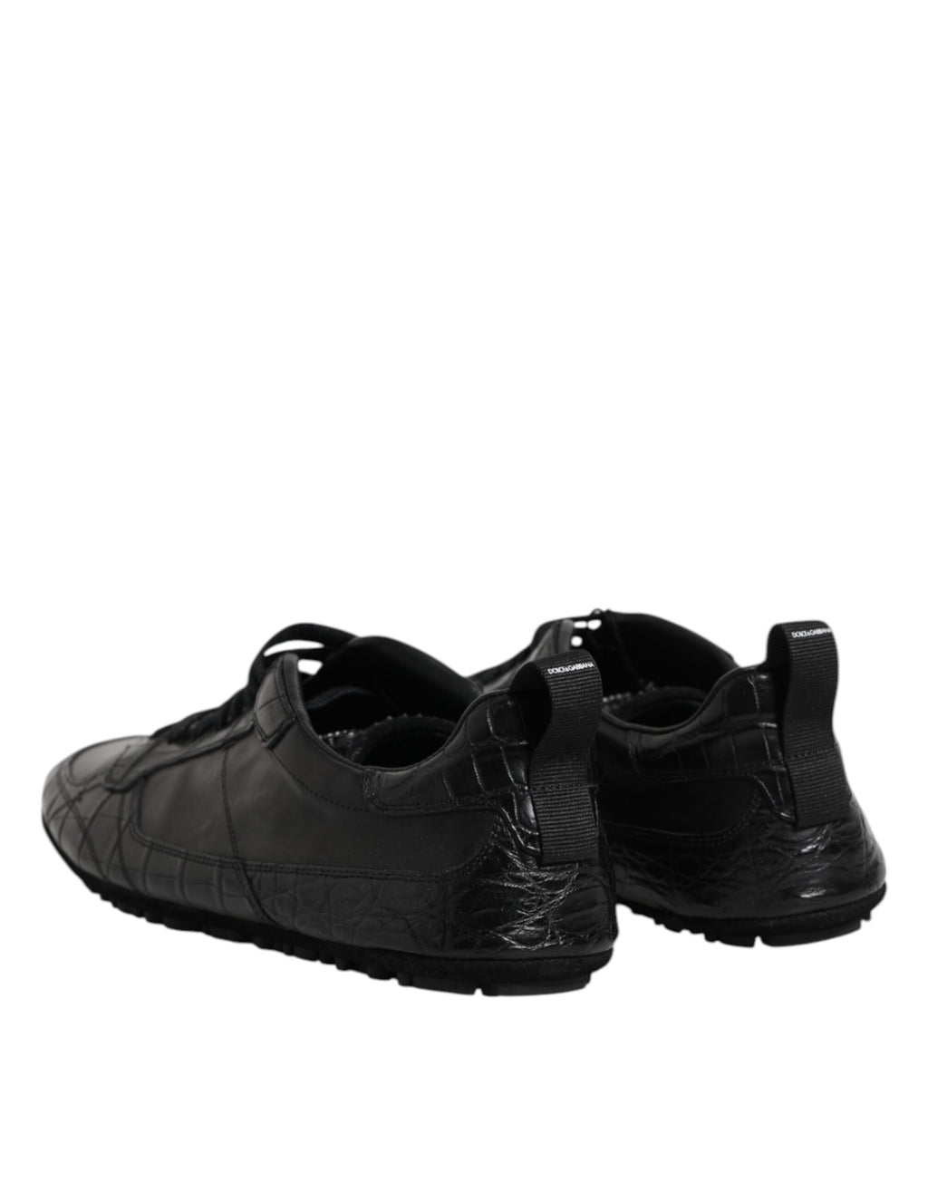 Chaussures sneakers basses Dolce & Gabbana en cuir exotique noir, style élégant et moderne, vue de face.
