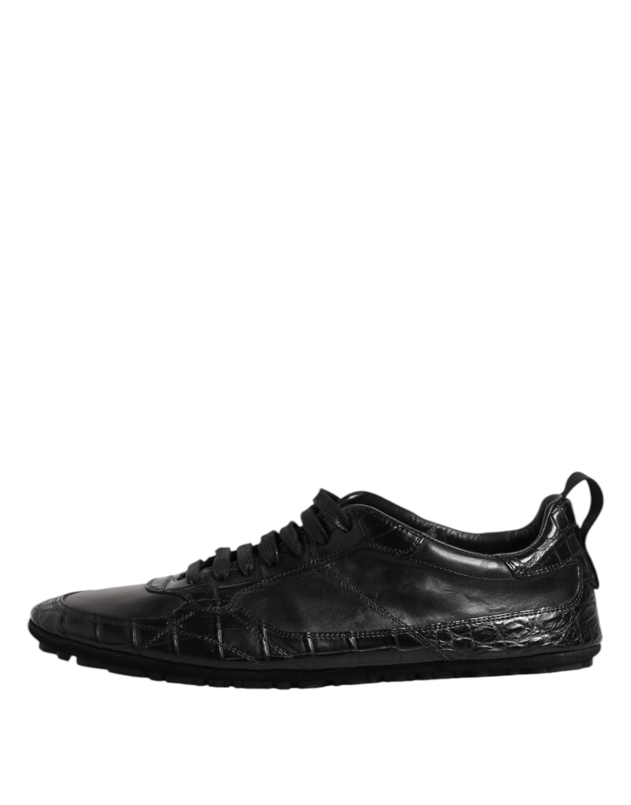 Chaussures basses Dolce & Gabbana en cuir exotique noir, sneakers élégants pour homme avec design raffiné.