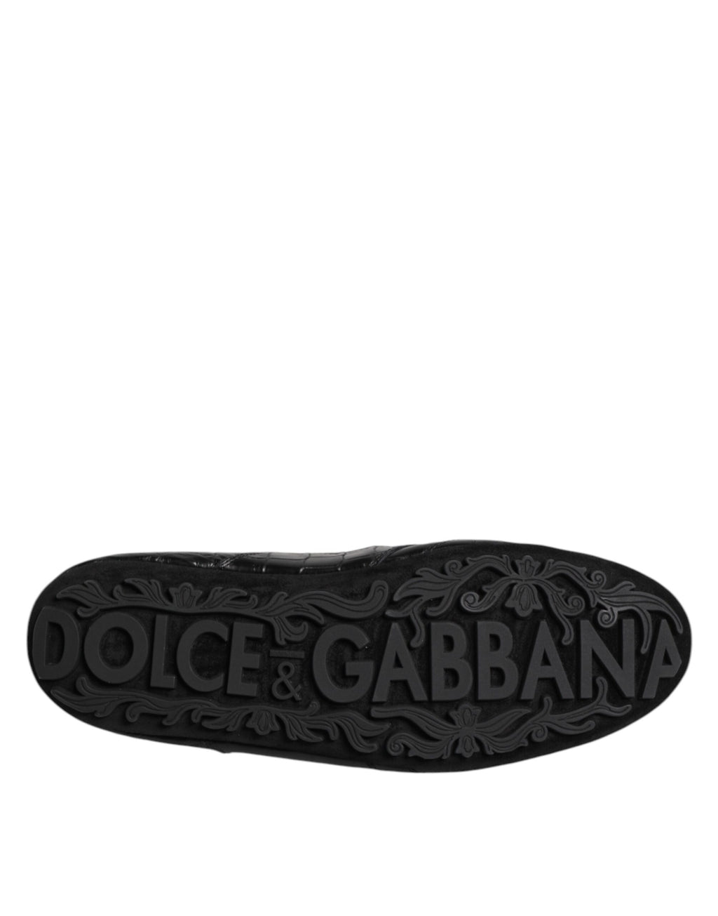 Chaussures sneakers basses en cuir exotique noir de Dolce & Gabbana, vue de face.