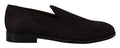 Chaussures Dolce & Gabbana en satin noir avec broderie florale, slippers ou mocassins élégants pour femme.