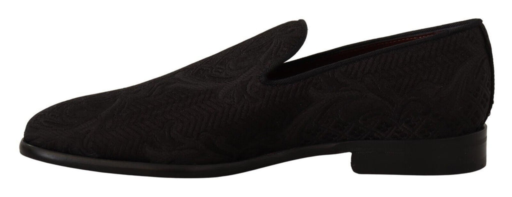 Chaussures Dolce & Gabbana slippers en brocart floral noir, mocassins élégants pour femmes.