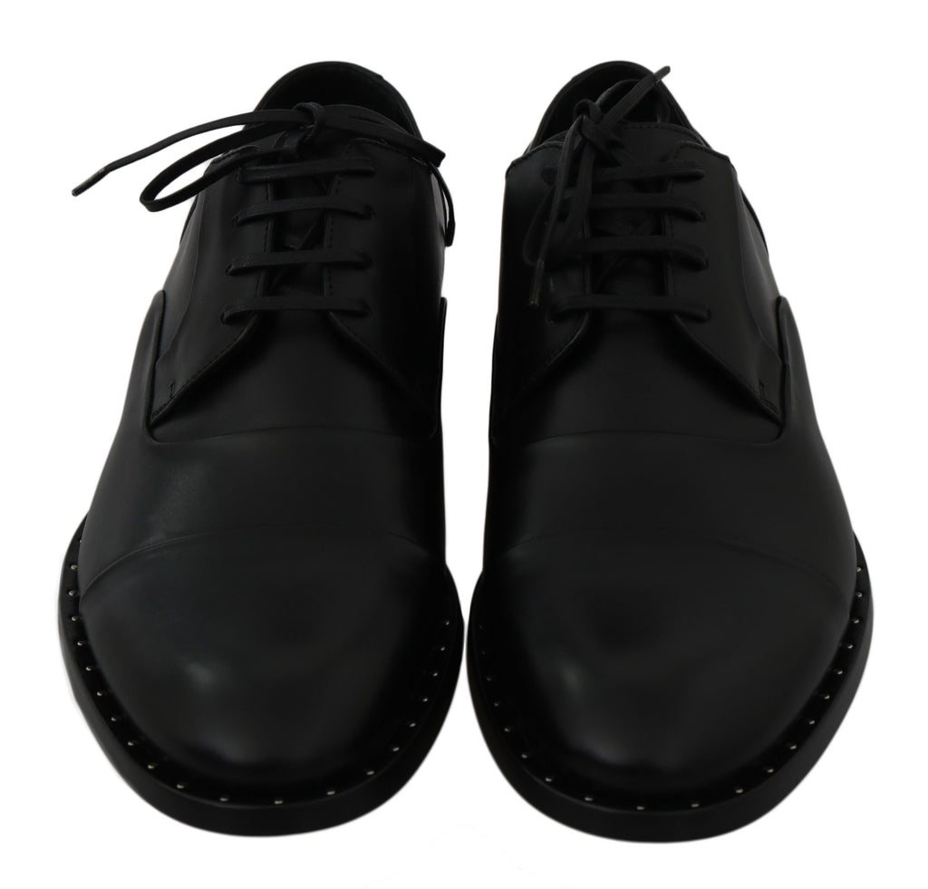 Chaussures Derby en cuir noir de Dolce & Gabbana, chaussures formelles élégantes pour homme.