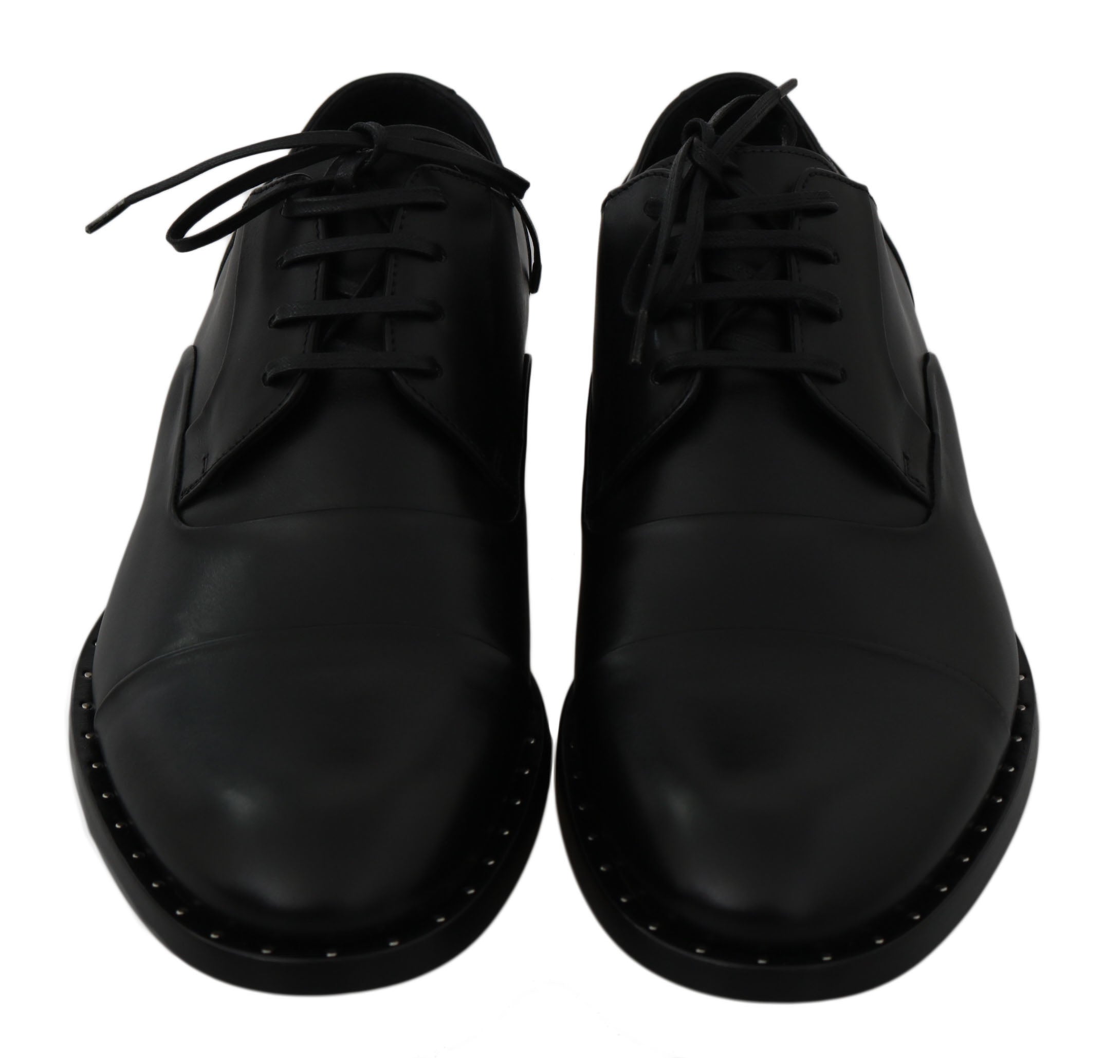 Chaussures Derby en cuir noir de Dolce & Gabbana, chaussures formelles élégantes pour homme.
