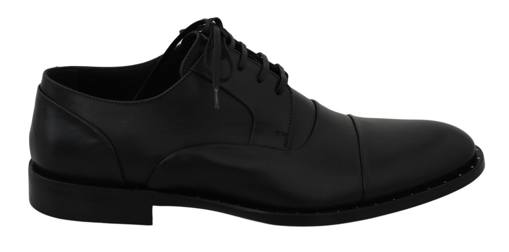 Chaussures derby en cuir noir de luxe de Dolce & Gabbana, élégantes et formelles pour homme.