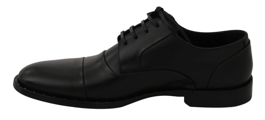 Chaussures Derby en cuir noir de Dolce & Gabbana, chaussures formelles élégantes pour homme.