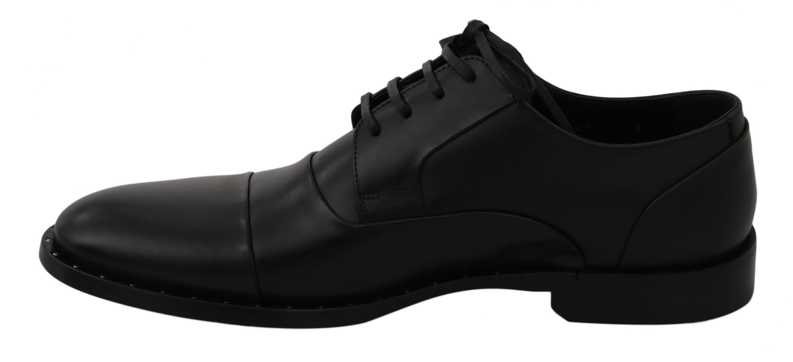 Chaussures Derby en cuir noir de Dolce & Gabbana, chaussures formelles élégantes pour homme.