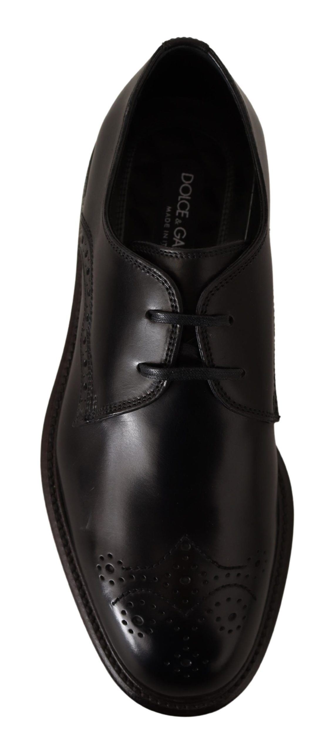 Chaussures derby en cuir noir de luxe de Dolce & Gabbana, élégantes et formelles pour hommes.