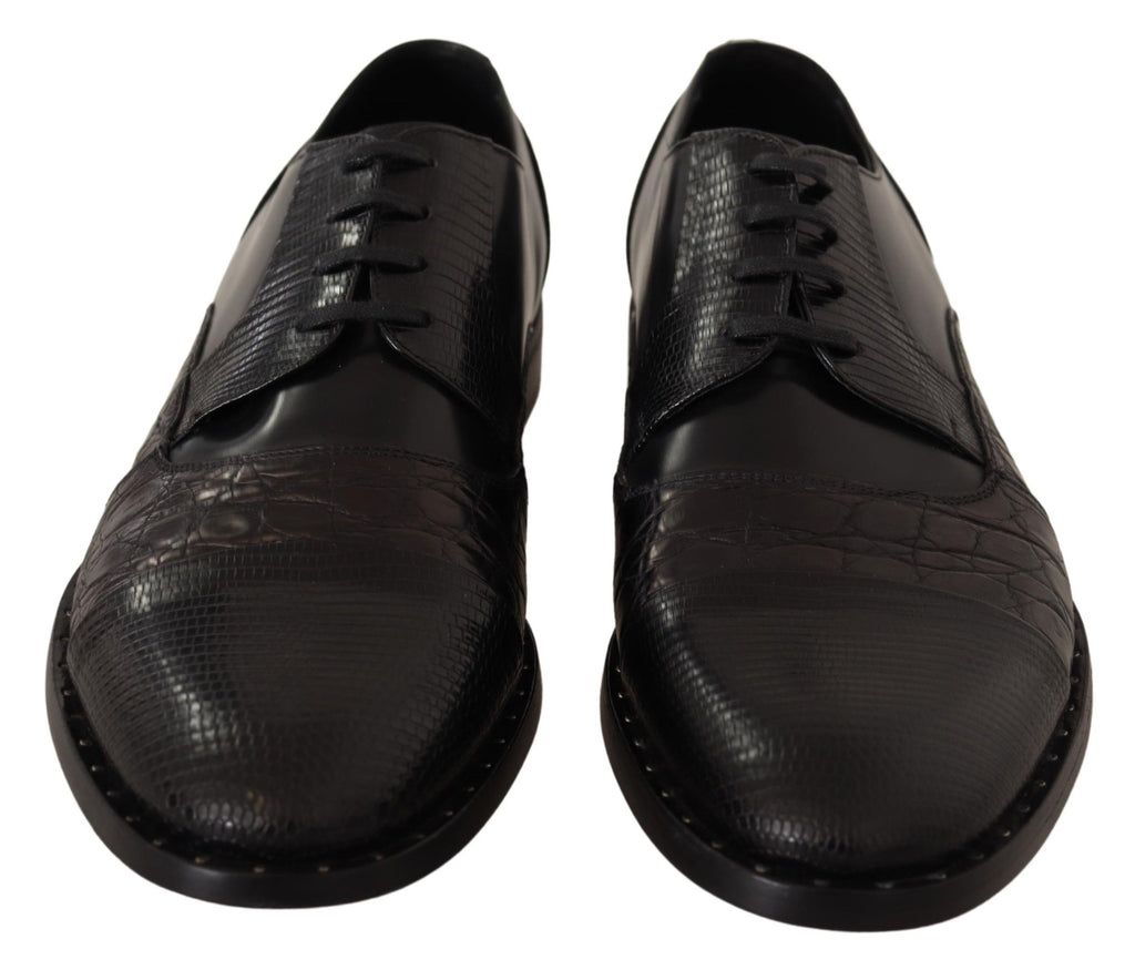 Chaussures formelles en cuir exotique noir de Dolce & Gabbana, élégantes et sophistiquées, visibles sur l'image.