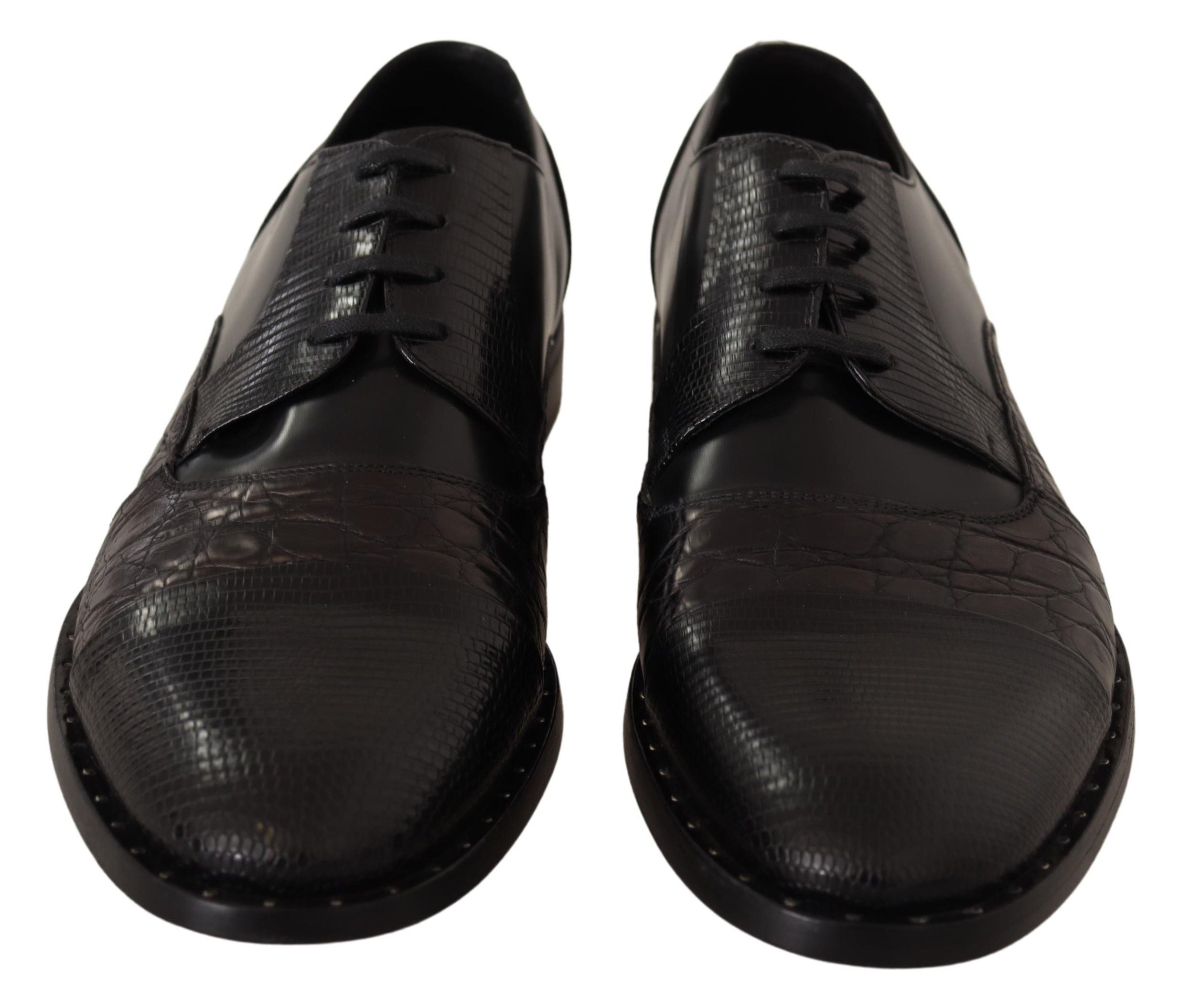 Chaussures formelles en cuir exotique noir de Dolce & Gabbana, élégantes et sophistiquées, visibles sur l'image.