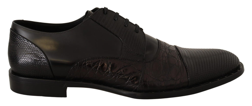 Chaussures formelles en cuir exotique noir de Dolce & Gabbana, élégantes et sophistiquées, avec détails en peau de serpent.