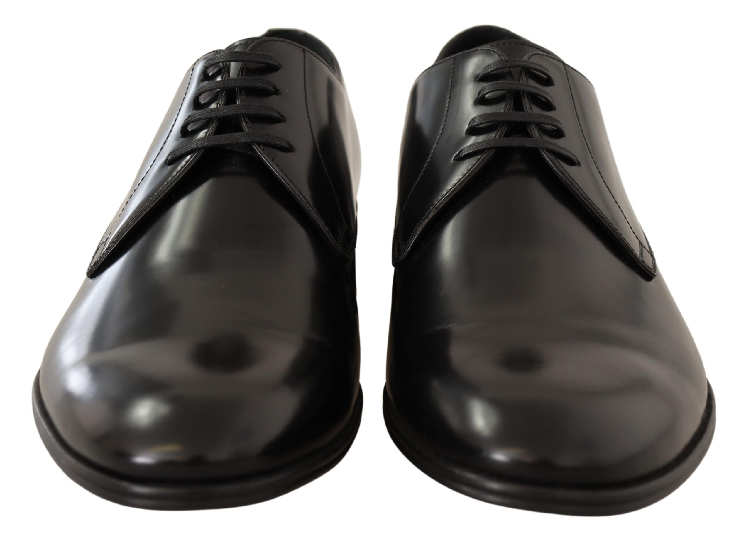 Chaussures derby pour homme en cuir noir Dolce & Gabbana avec lacets, style élégant et sophistiqué.