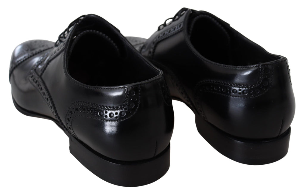 Chaussures Derby en cuir noir de Dolce & Gabbana pour homme, chaussures formelles élégantes et classiques.