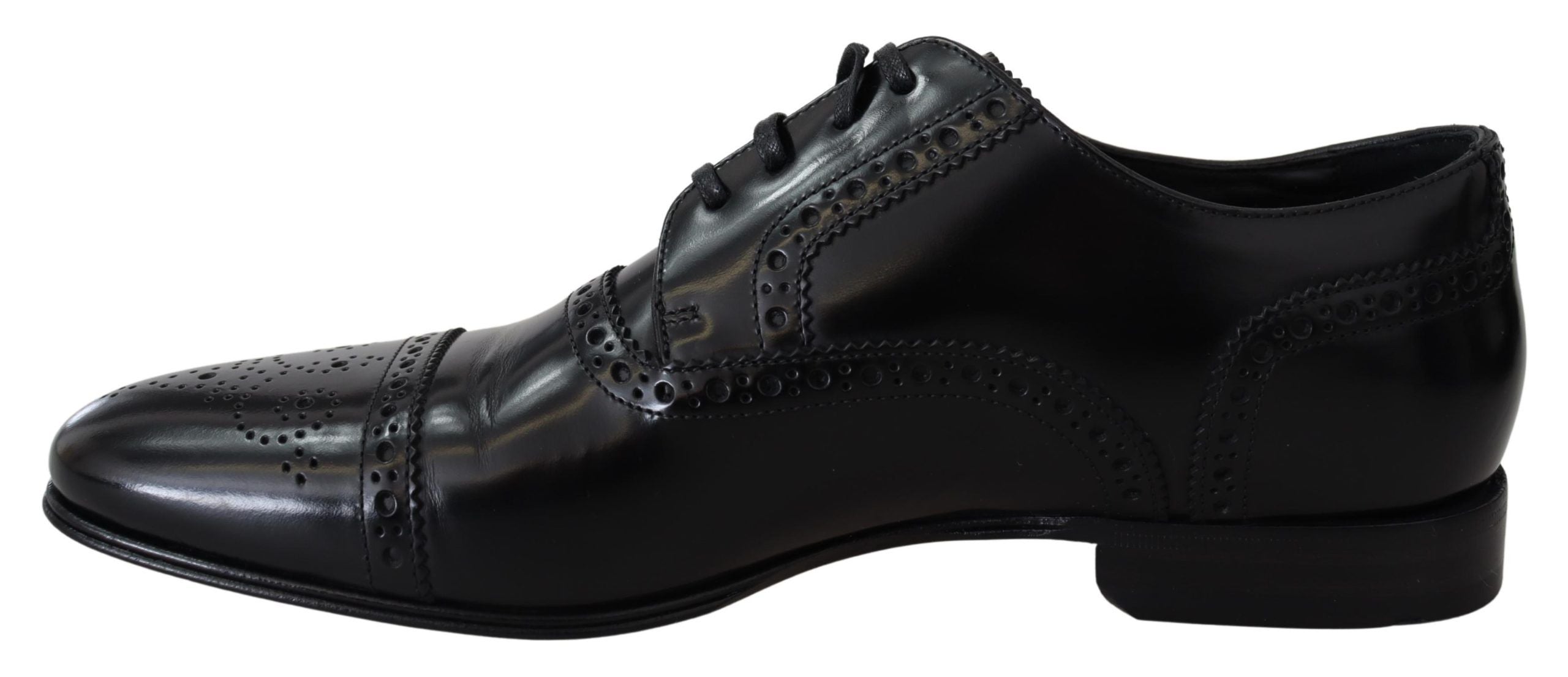 Chaussures Derbies pour homme Dolce & Gabbana en cuir noir, élégantes et formelles, avec finition lisse et semelle en caoutchouc.