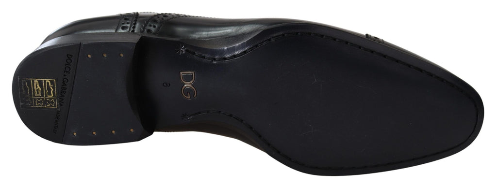 Chaussures derby formelles en cuir noir Dolce & Gabbana pour homme, loafers élégants avec finition soignée.