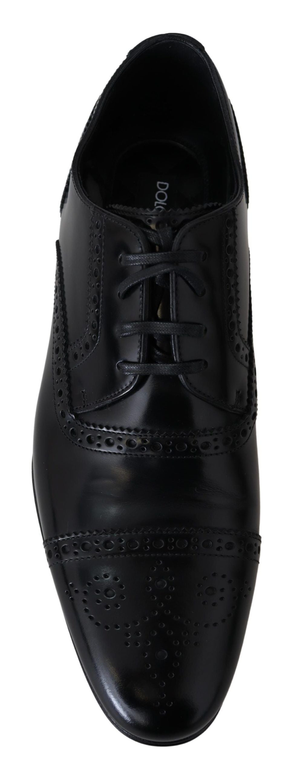 Chaussures Derby pour homme Dolce & Gabbana en cuir noir, chaussures formelles élégantes pour occasion spéciale.