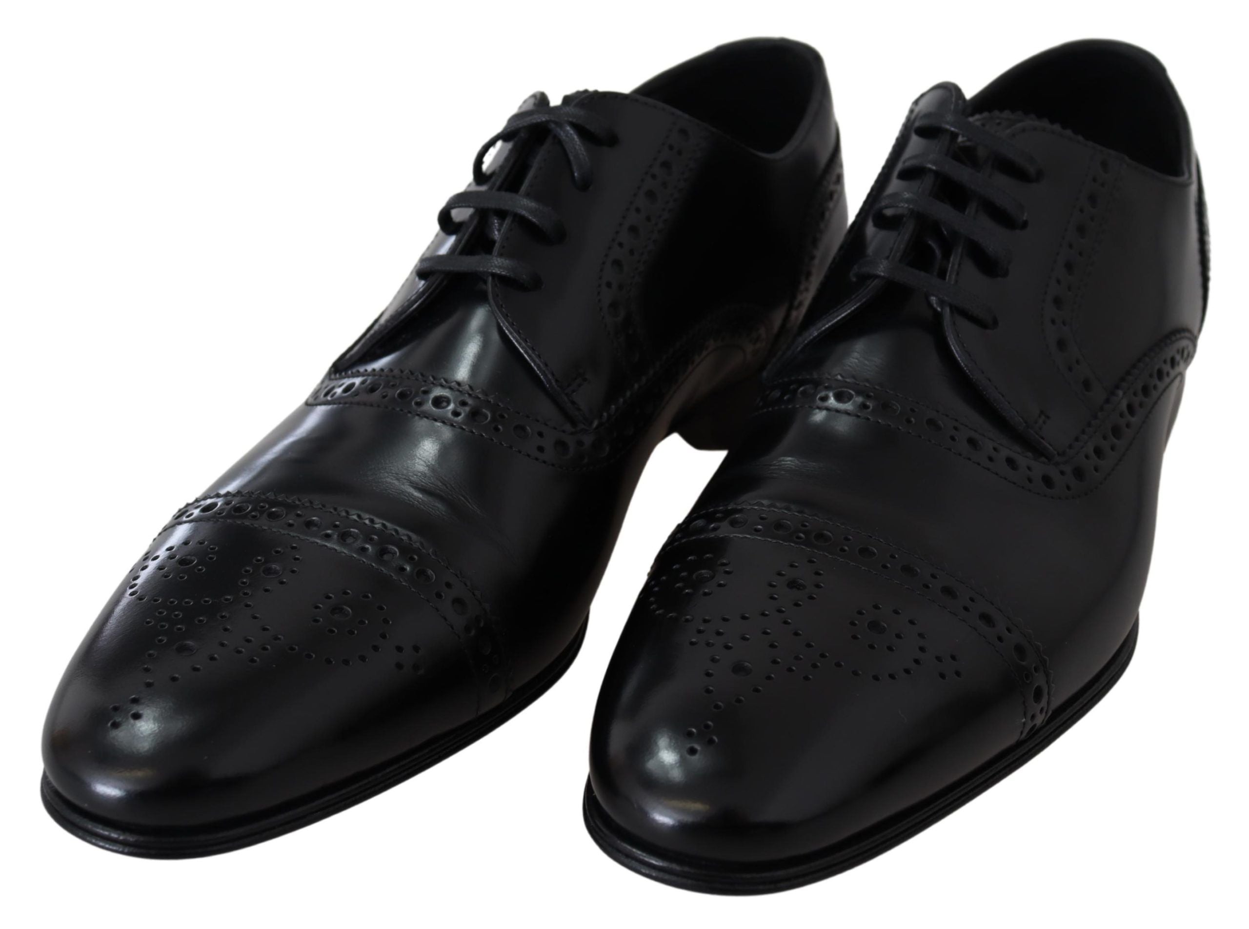 Chaussures Derby formelles en cuir noir de Dolce & Gabbana pour hommes, loafers élégants avec finition lisse.