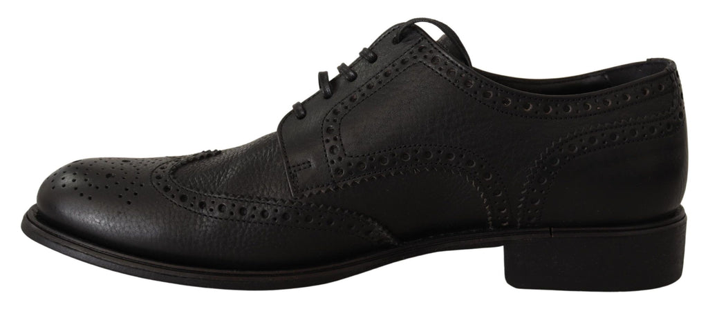 Chaussures Oxford en cuir noir Dolce & Gabbana pour homme, chaussures habillées formelles avec détails wingtip.