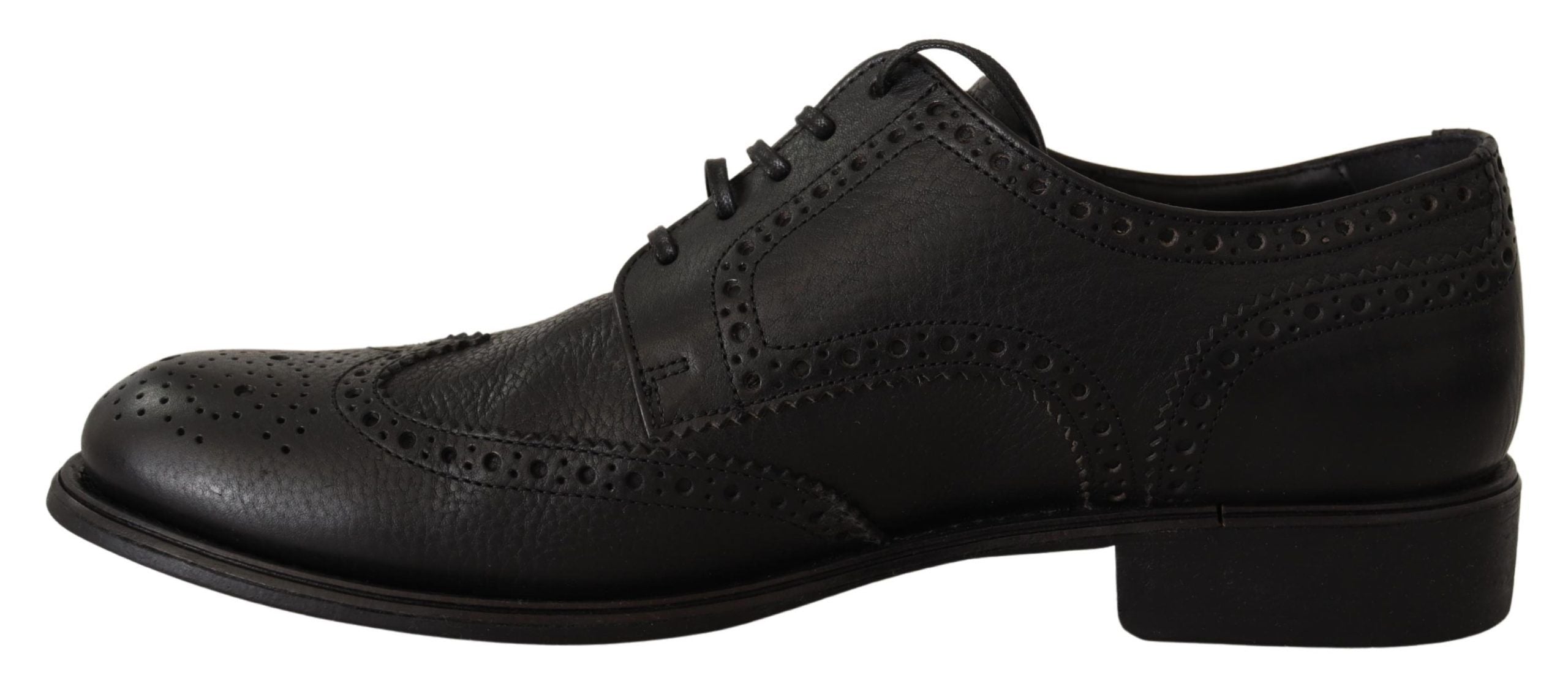 Chaussures Oxford en cuir noir Dolce & Gabbana pour homme, chaussures habillées formelles avec détails wingtip.