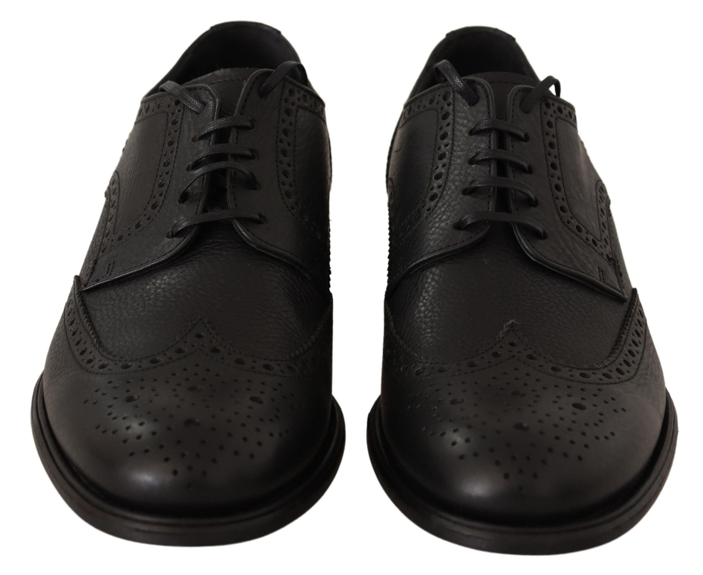 Chaussures habillées en cuir noir Dolce & Gabbana, chaussures Oxford Wingtip élégantes pour homme, style formel.