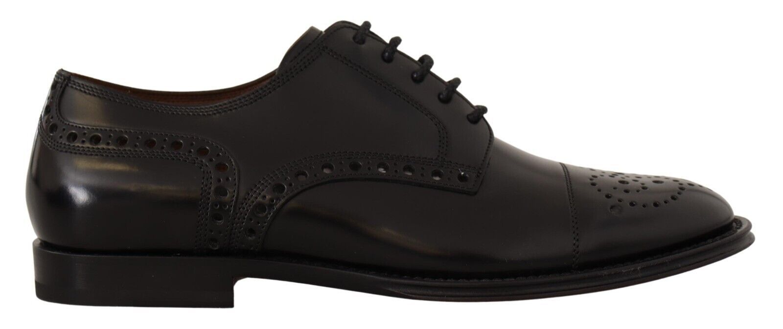 Chaussures Derby homme en cuir noir Dolce & Gabbana, style wingtip, chaussures formelles élégantes en cuir noir.