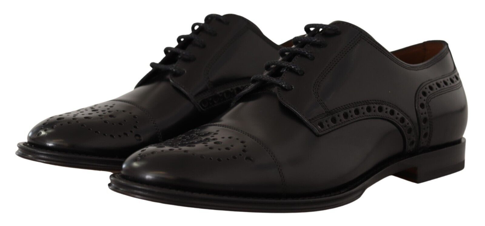 Chaussures Derby formelles en cuir noir de Dolce & Gabbana pour homme, style wingtip avec détails élégants.