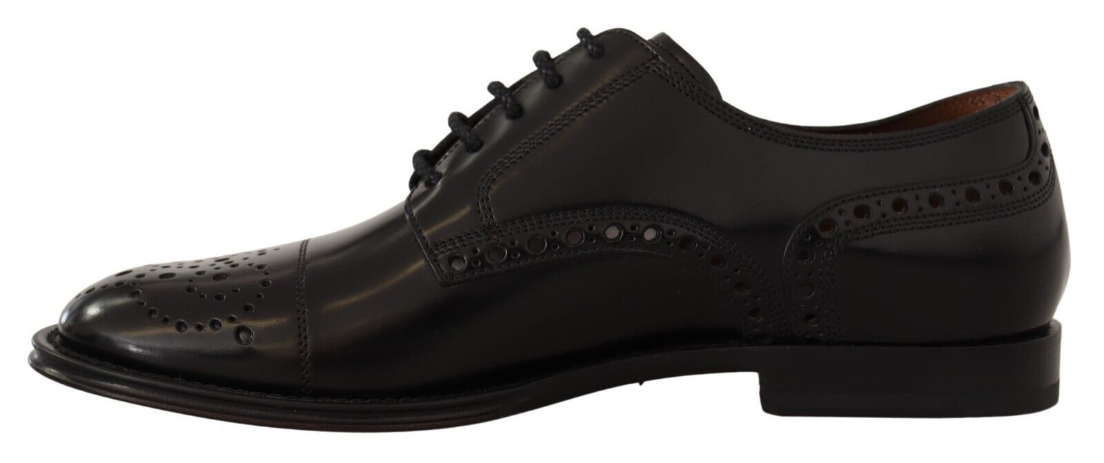 Chaussures derby en cuir noir Dolce & Gabbana pour homme, élégantes avec détails wingtip, chaussures formelles en cuir.